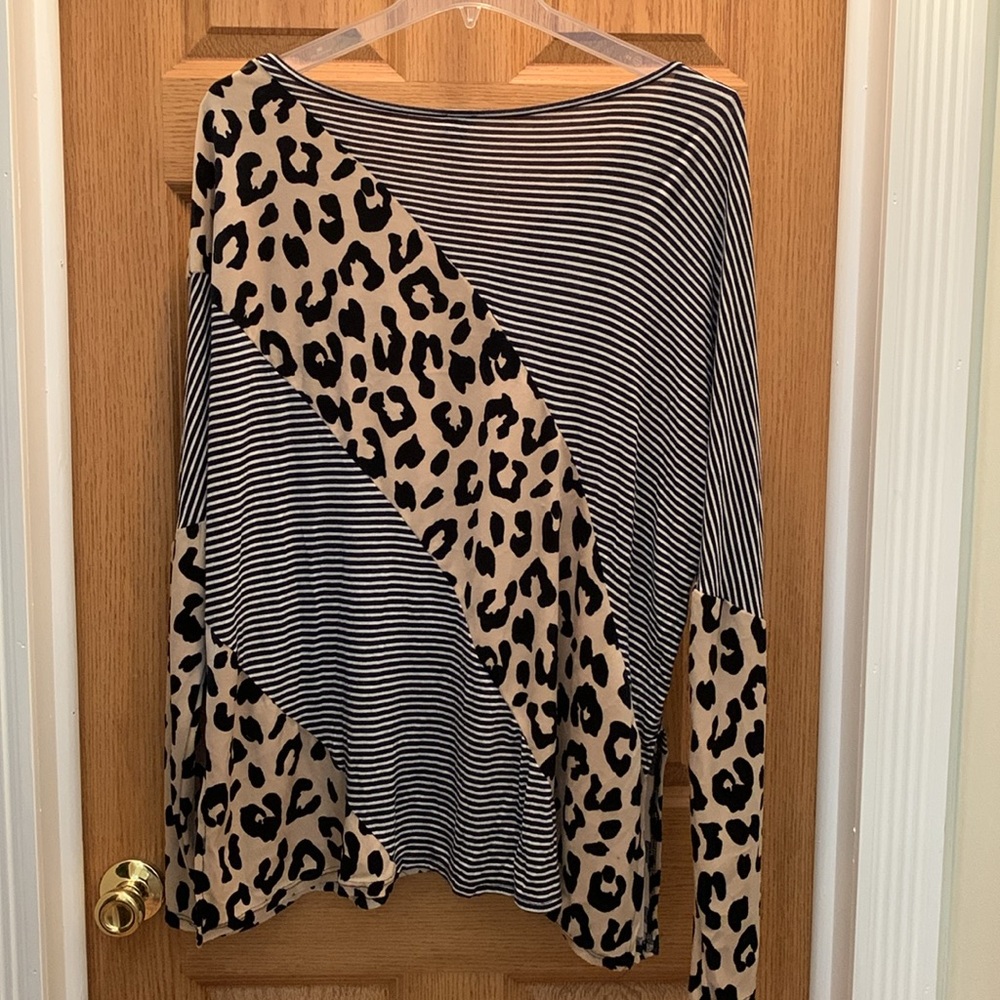 Glitzy Girlz Black & White Striped and Leopard Print Long Sleeve Shirt - Picture 2 of 9